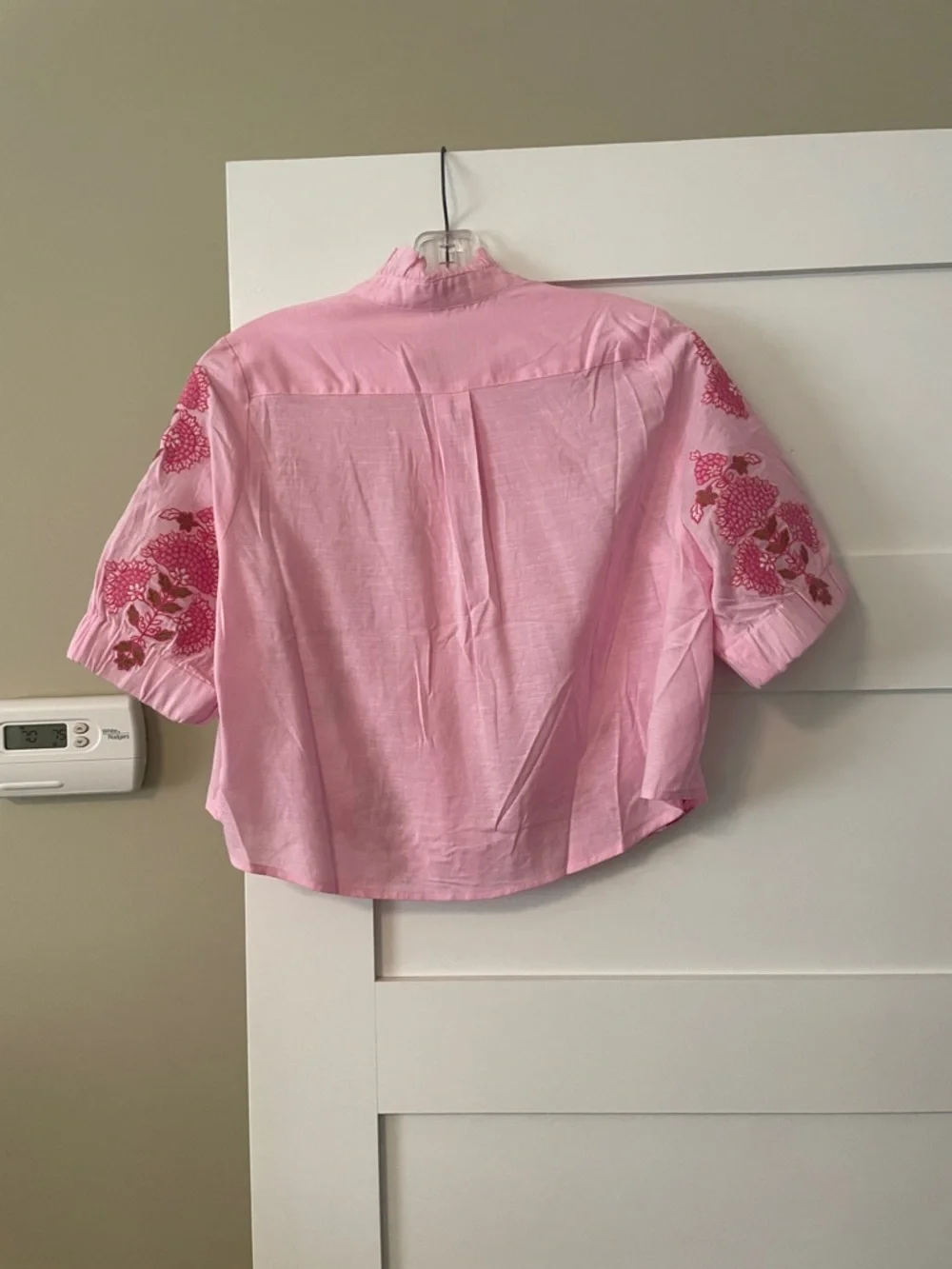 THML Pink Floral Quinn Short-Sleeve Button Front Top - Picture 6 of 10